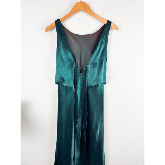 Vintage 80s/90s Hampton Nites Emerald Green Satin Low Back Maxi Dress Sz 8 - Picture 10 of 12